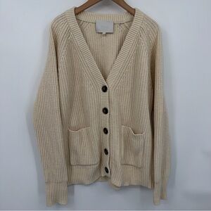 Leallo 100% Cotton Textural-Stitch V-Neck Button Up Cardigan